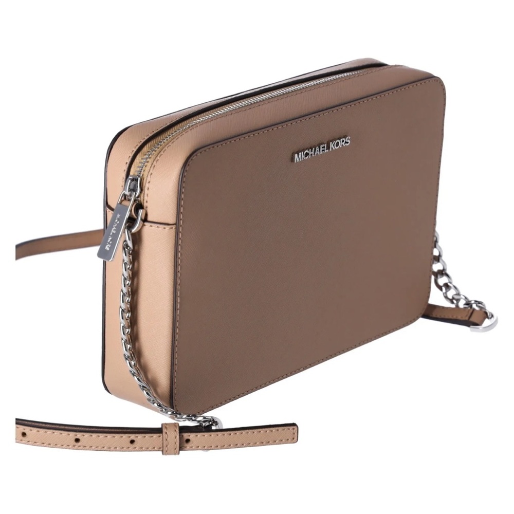 Michael Kors Jet Set Large East West Saffiano Leather Crossbody Bag Camel - Picture 8 of 10